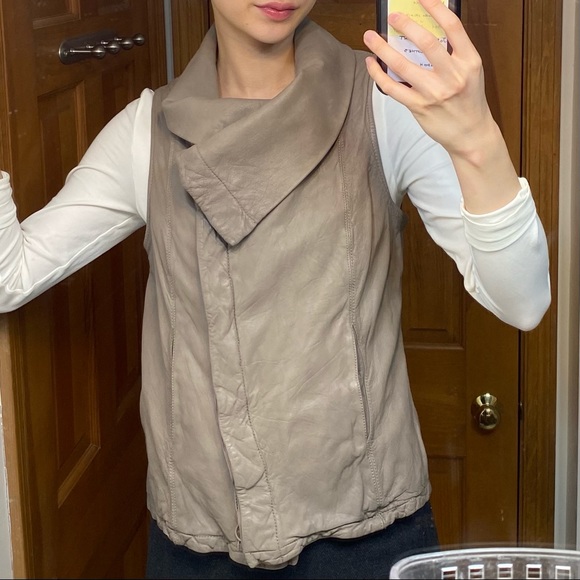 All Saints Kadian Gilet Leather Vest in Taupe - Picture 9 of 14